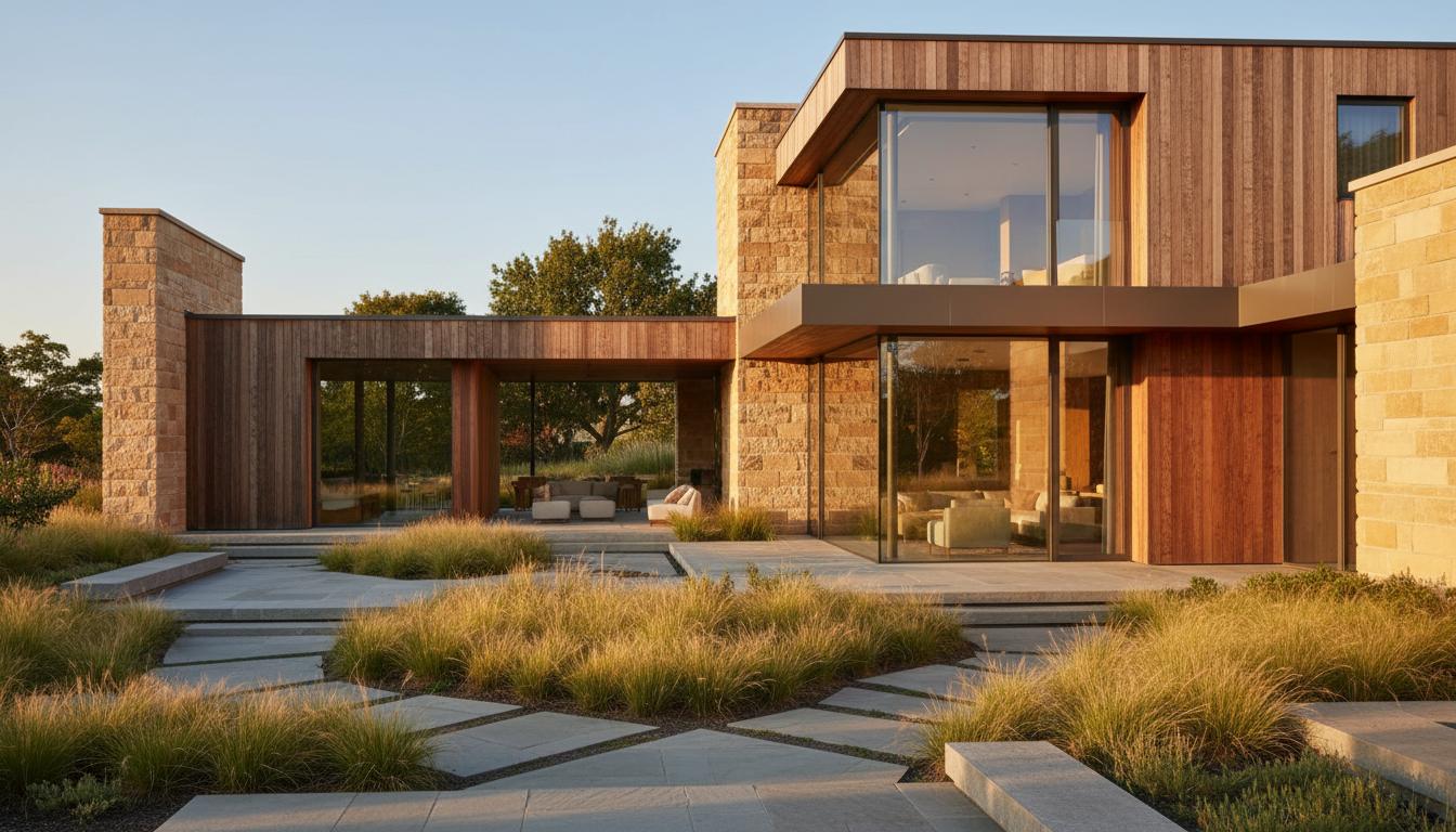 Luxury modern home exterior at golden hour